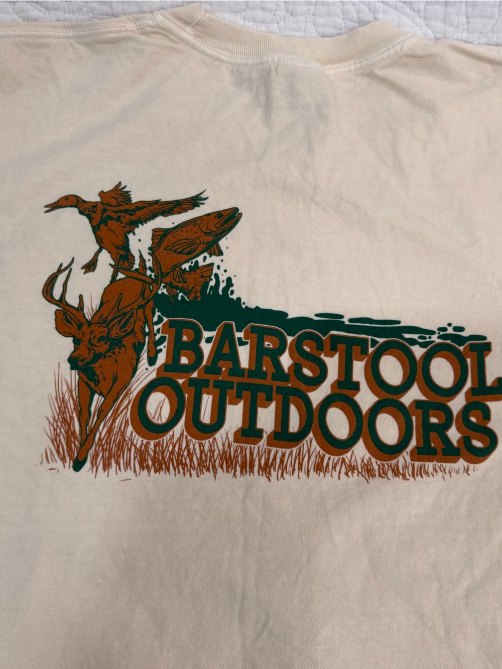 Graphic Men’s Barstool Outdoors Shirt - Cream with Green & Brown Print